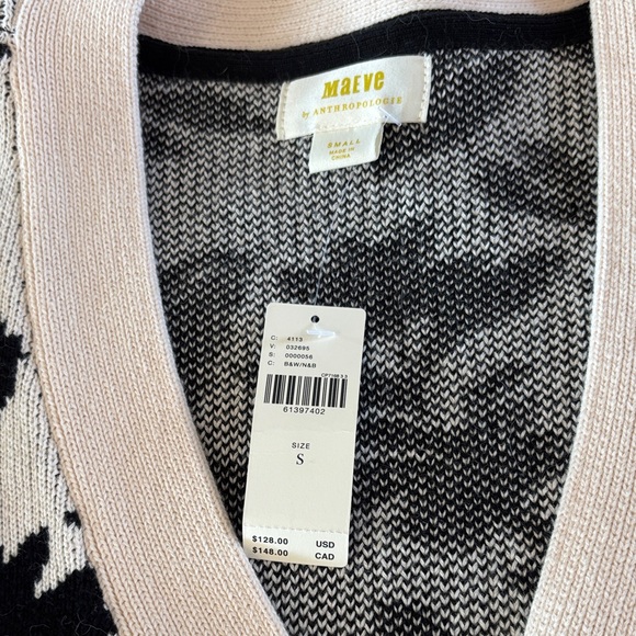 Anthropologie Black and Cream Floral Cat V-Neck Button Cardigan Sweater - Picture 2 of 4